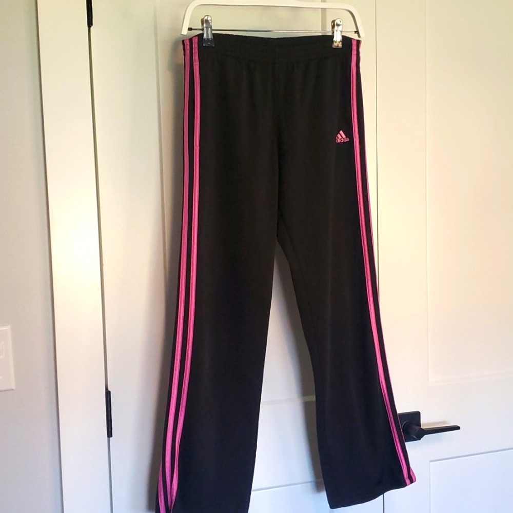 adidas Black Track Pants with Pink Stripes